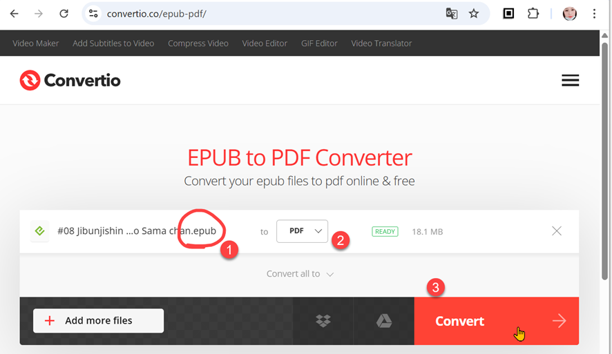 オンラインでepubをpdfに変換