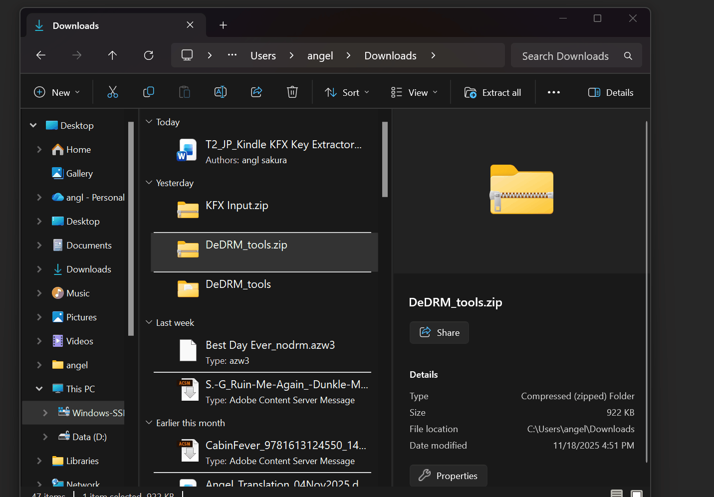 kfxextractorをkindleアプリ場所へコピー
