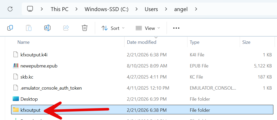 kfxoutoutフォルダを作成