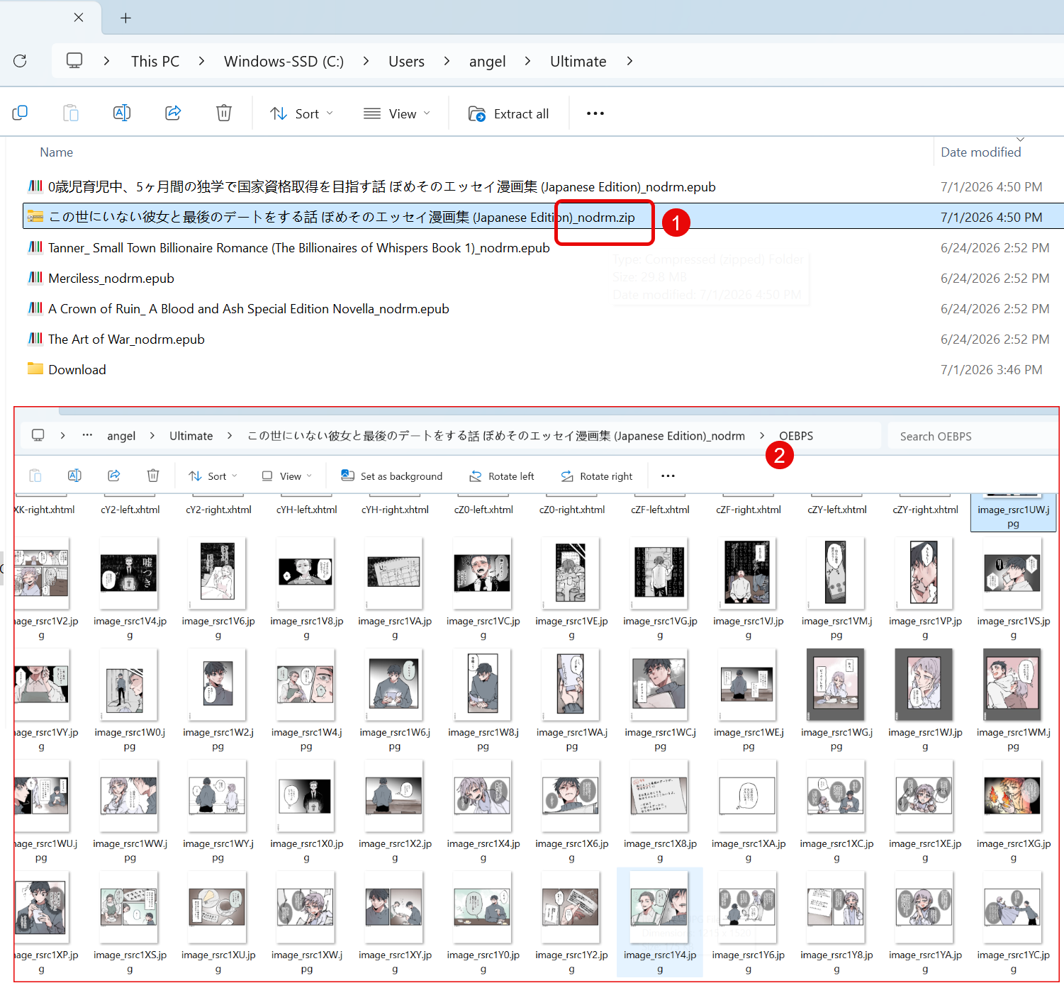 nodrm epubをzipにして画像を抽出