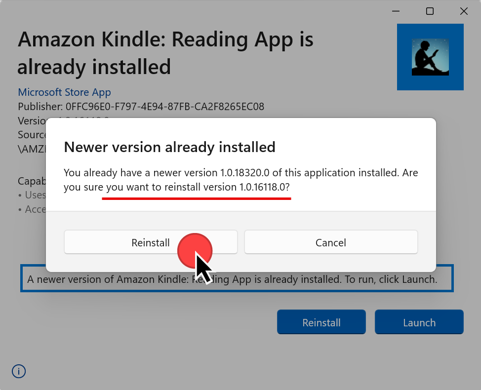 kindle windowsアプリの再度インストール